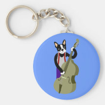 Boston Terrier Upright  Bass Player Key Chain