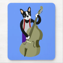 Boston Terrier Upright  Bass Player Mouse Pads