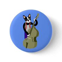 Boston Terrier Upright  Bass Player Pin