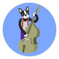 Boston Terrier Upright  Bass Player Round Stickers