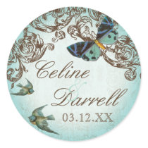 Botanica Wedding Sticker or Seal - Aqua Blue