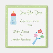 Bottle & Rattle Save The Date Baby Shower Magnets