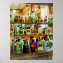 Bottles of Chemicals Green and Brown Poster
