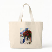 Bougainvillea growing outside a house, Mykonos Canvas Bag