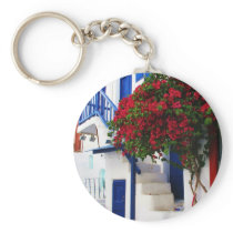 Bougainvillea growing outside a house, Mykonos Keychains