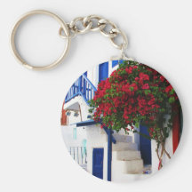 Bougainvillea growing outside a house, Mykonos Keychains