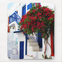 Bougainvillea growing outside a house, Mykonos Mouse Pad