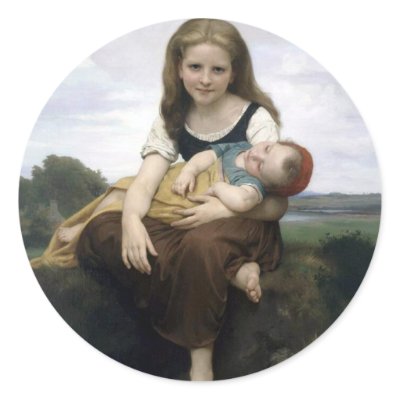 Bouguereau - La Soeur Ainee Round Stickers by wesleyowns