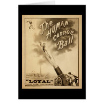 Boule humaine de Canon d'affiche vintage de cirque cartes