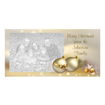 Boules, Bells et étoiles d'or Carte Avec Photo