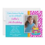 Bounce House Birthday Invitation Zebra Print Pink