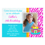 Bounce House Birthday Invitation Zebra Print Pink