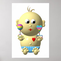 Bouncing baby boy with 2 rattles poster