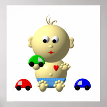 BOUNCING BABY BOY WITH 3 TOY CARS POSTERS