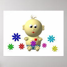 BOUNCING BABY BOY WITH 7 FLOWERS POSTER