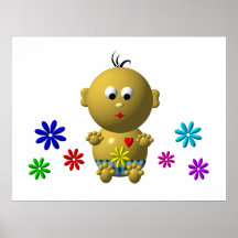 BOUNCING BABY BOY WITH 7 FLOWERS POSTER