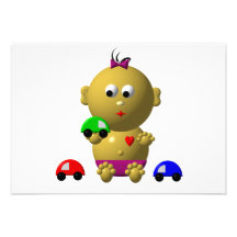 BOUNCING BABY GIRL WITH 3 TOY CARS INVITATION