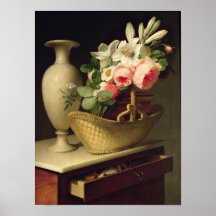 Bouquet of Lilies and Roses in a Basket, 1814 Poster