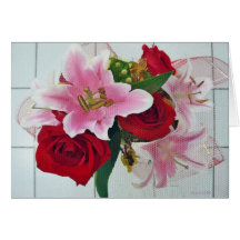 Bouquet rose de lis carte de vœux
