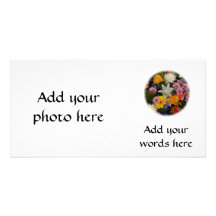 Bouquet: roses, mums, lily, irises, dahlias photo greeting card