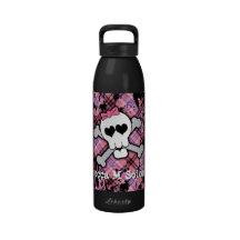 Bouteille d'eau rose mignonne de crâne et de coeur
