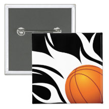 Bouton noir et blanc de basket-ball flamboyant badges