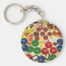 Boutons vintages colorés porte-clefs