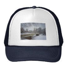Bow Bridge in Winter, Central Park, New York City Mesh Hats