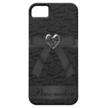 Bow & Jewel Heart Black Personalized iPhone 5 Case