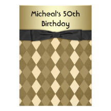 Bow Tie Black Gold Mans 50th Birthday Party Invita Invitations
