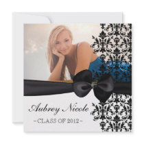 Bowed Floral Damask Graduation Invite [Black]