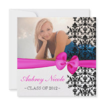 Bowed Floral Damask Graduation Invite [Hot Pink]