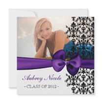 Bowed Floral Damask Graduation Invite [Purple]