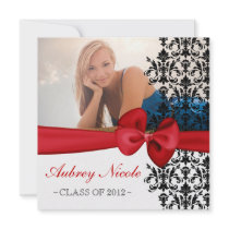 Bowed Floral Damask Graduation Invite [Red]