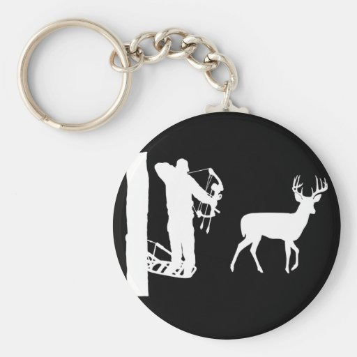 Bowhunter in Treestand Shooting Deer Key Chain