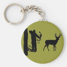 Bowhunter in Treestand Shooting Deer Keychain