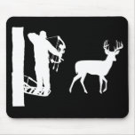 Bowhunter in Treestand Shooting Deer Mousepads