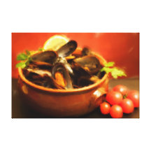 Bowl With Mussels Soup - Oil Paint Gallery Wrapped Canvas