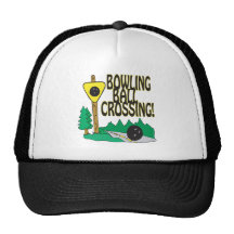 Bowling Ball Crossing Trucker Hats