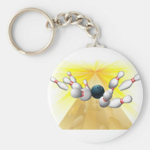 Bowling ball hitting pins keychain