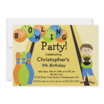 Bowling Birthday Party Invitation Retro Boy