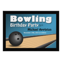 Bowling - Blue Birthday Party Invitations