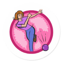 Bowling Lady Round Sticker
