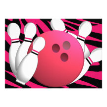 Bowling Neon and Zebra Personalized Invitations