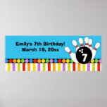 Bowling Party Dots & Stripes Retro Birthday Banner Poster