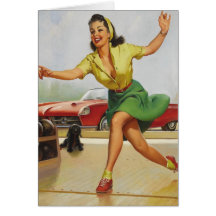 Bowling Pin Up Girl Card