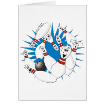 Bowling Pins Strike Cartoon no Hands Cards