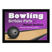 Bowling - Purple Birthday Party Invitations