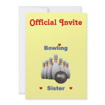 Bowling Sister Hearts Personalized Invitations