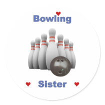 Bowling Sister Hearts Round Stickers